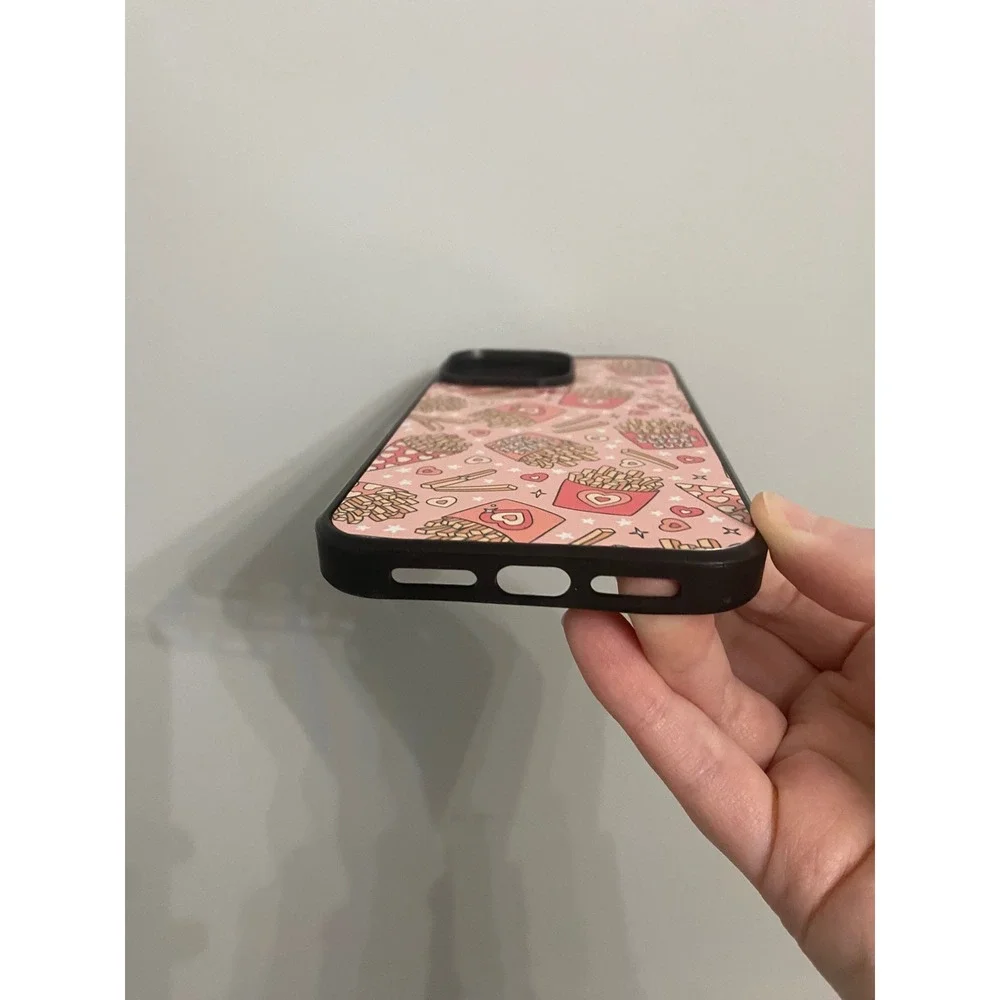 Phone Case iPhone 14 Pro Max Pink Fries Before Guys Graphic Hearts Black Bumper